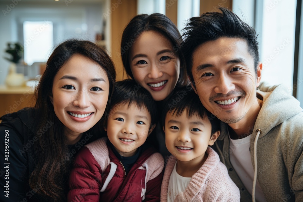Portrait of diverse ethnic families inside their apartment - Happy - Created with generative ai Technology Portrait of diverse ethnic families inside their apartment - Happy - Created with generative ai Technology