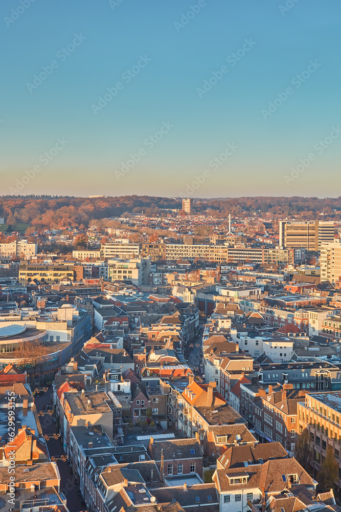 Aerial afternoon view of the city center of Arnhem, The Netherlands