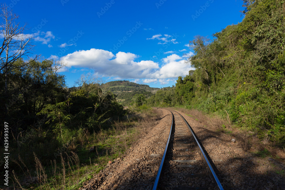 Fototapeta premium Wheat Railroad. Railway in the south of Brazil in the Taquari Valley in Rio Grande do Sul.