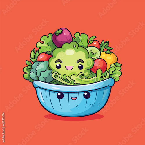 salad cool colors kawaii clip art illustration for menu, poster, web