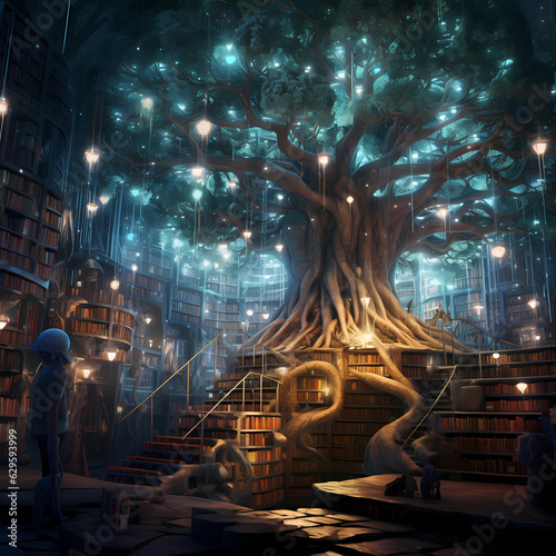 Tree of knowledge, Tree of Life, Ethereal Akashic records, spiraling staircase, transformation and mysticism, occult