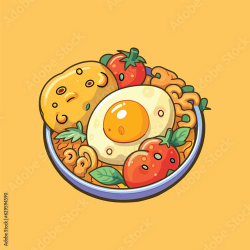 omelette cool colors kawaii clip art illustration for menu, poster, web