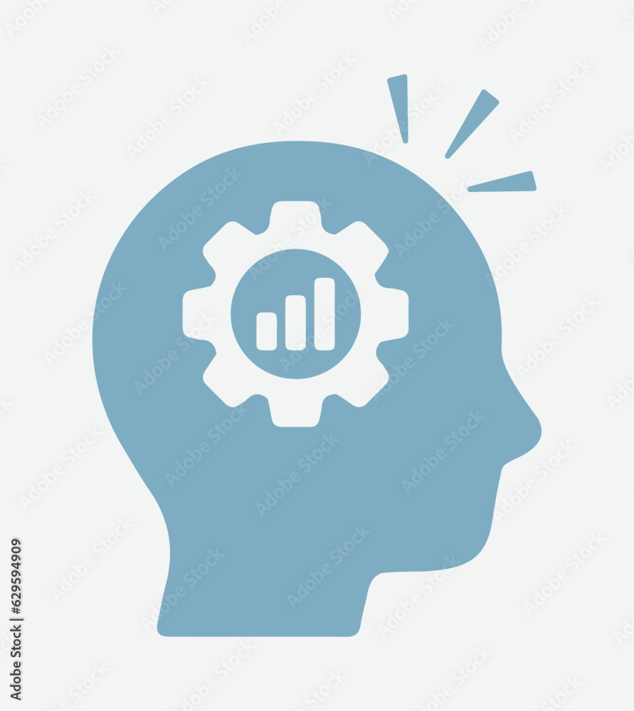 Mind, work, craft, SEO. Company, businessman, profit, goals, CEO. Graph, head, gear, accounts. Idea, thought, creation, office. Vector, icon, symbol, illustration Mind, work, craft, SEO. Company, businessman, profit, goals, CEO. Graph, head, gear, accounts. Idea, thought, creation, office. Vector, icon, symbol, illustration