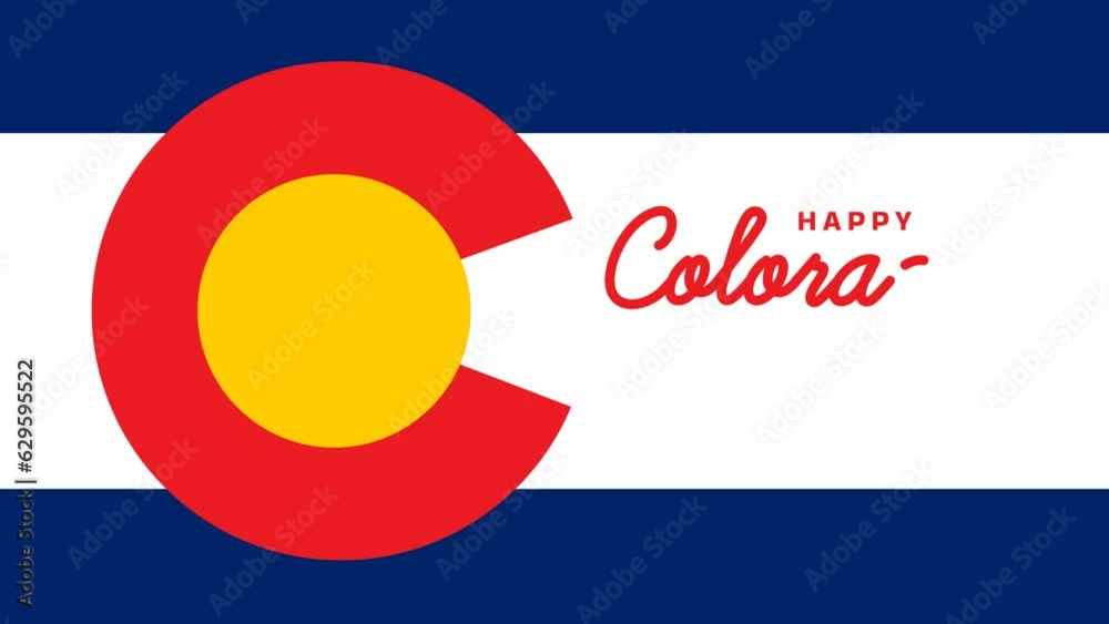 Happy Colorado Day Animation on Colorado flag Background with lettering animation in red color. Great for celebrating Colorado Day 1st August