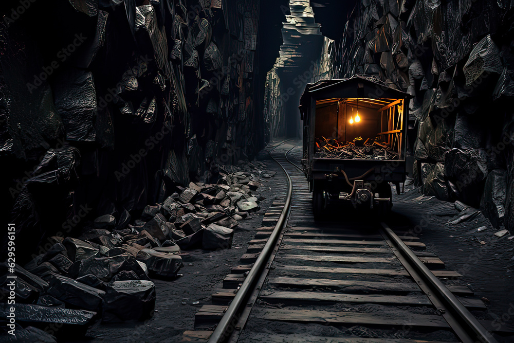 Naklejka premium A mine with tracks. AI technology generated image