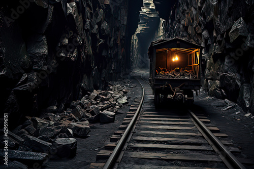 A mine with tracks. AI technology generated image