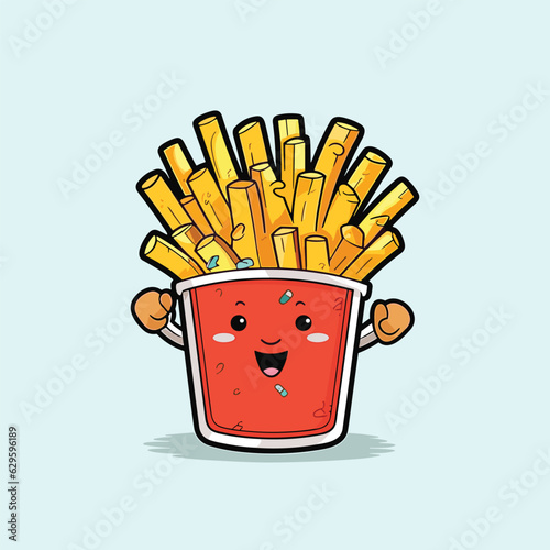 french fries cool colors kawaii clip art illustration for menu, poster, web