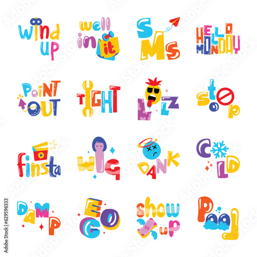 Bundle of Emoticon Words Flat Stickers