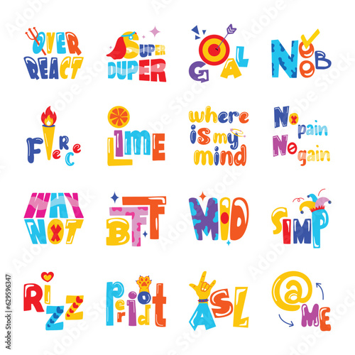 Modern Set of Typography Words Flat Stickers 

