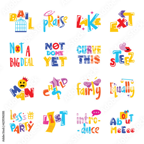 Trendy Set of Slang Texts Flat Stickers 

