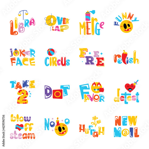 Set of Emoticon Letters Flat Stickers  

