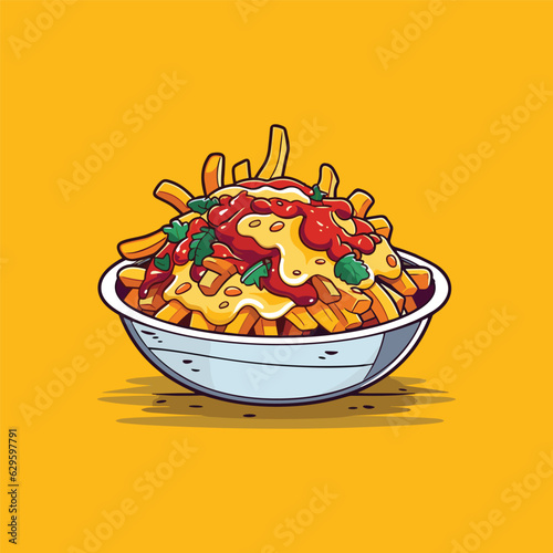 chili cheese fries vector illustration. clean line and cool color clip art for menu, poster, web