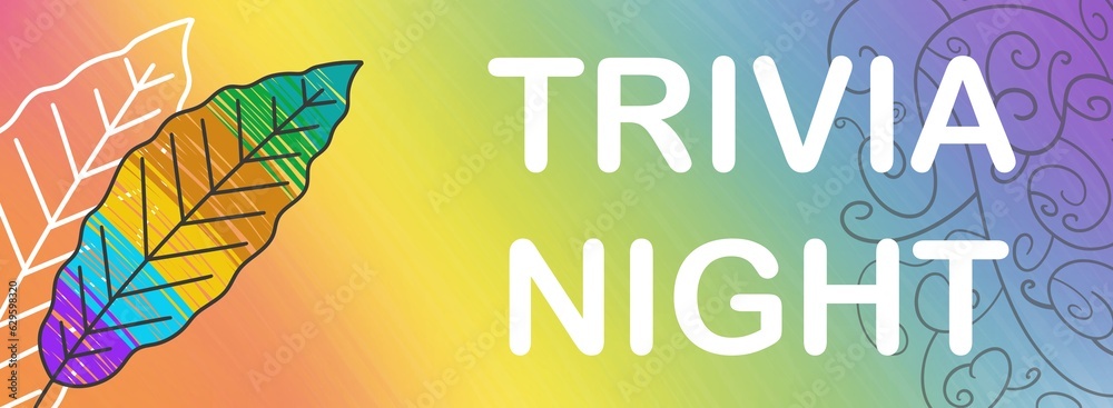 Trivia Night Colorful Leaf Muted Gradient Text Horizontal