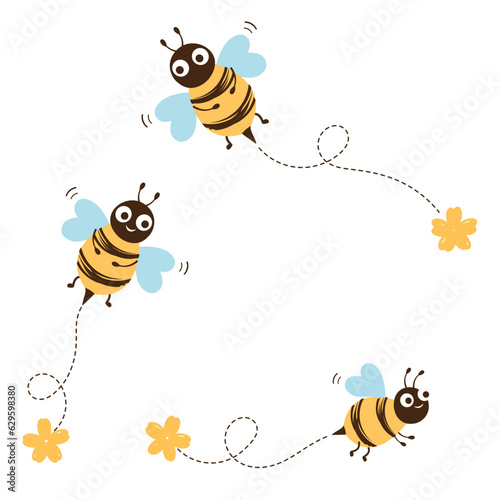Bee cartoons icon sign and cute flower on white background vector illustration.