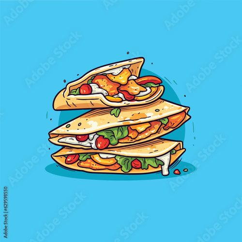 chicken quesadilla vector illustration. clean line and cool clip art for menu, poster, web