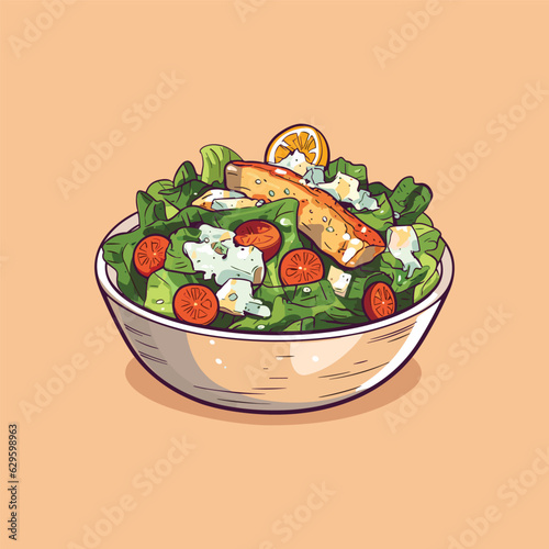 chicken caesar salad vector illustration. clean line and color clip art for menu, poster