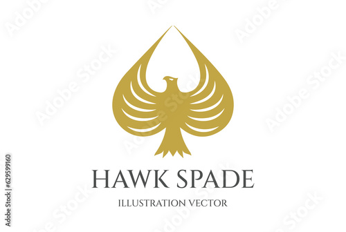 Golden Eagle Hawk Falcon Ace Spade Icon Illustration Vector