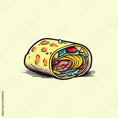 breakfast burrito vector illustration. clean line and cool color clip art for menu, poster, web