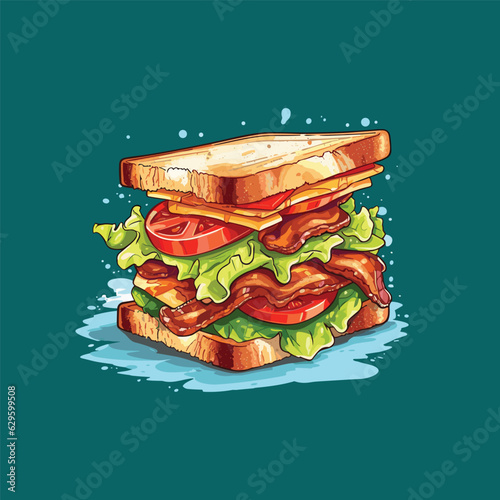 blt sandwich vector illustration. clean line and cool color clip art for menu, poster, web