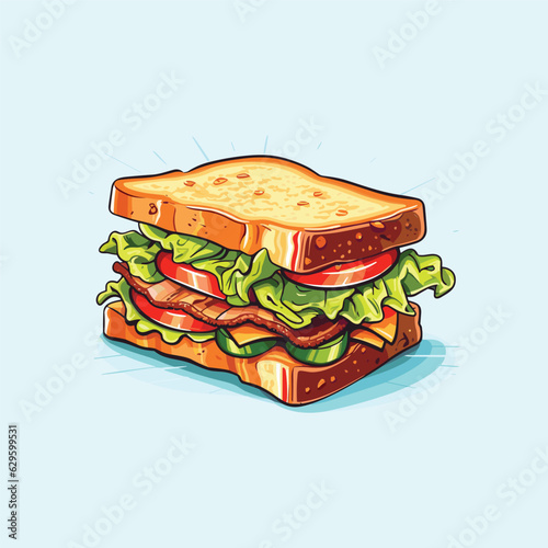 blt sandwich vector illustration. clean line and cool color clip art for menu, poster, web photo