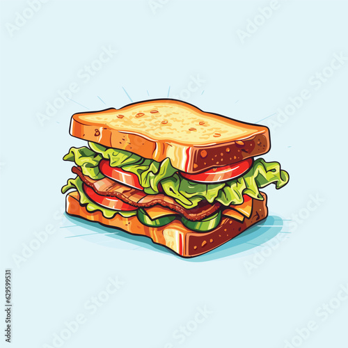 blt sandwich vector illustration. clean line and cool color clip art for menu, poster, web