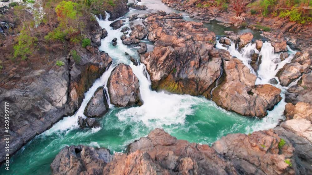 Les chutes d'eau (vues du ciel) sur le fleuve Mekong, Don Khon, 4000 iles, Laos, Asie