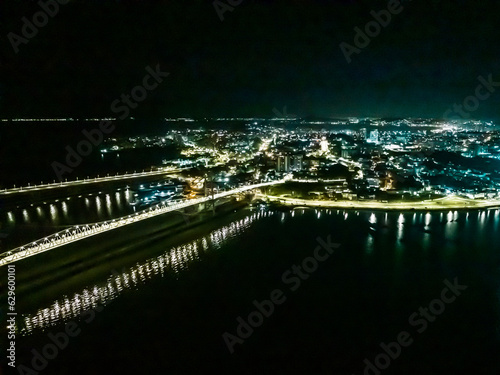 Florianopolis in Santa Catarina. Night aerial image. 