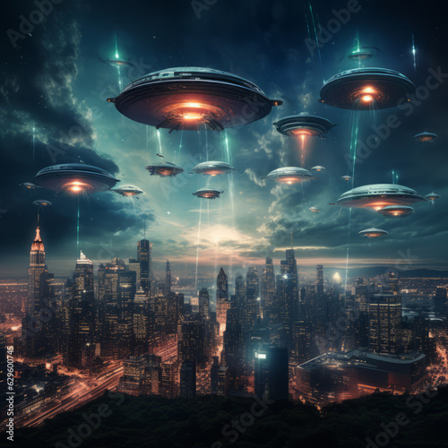 Photo UFO alien invasion on Earth