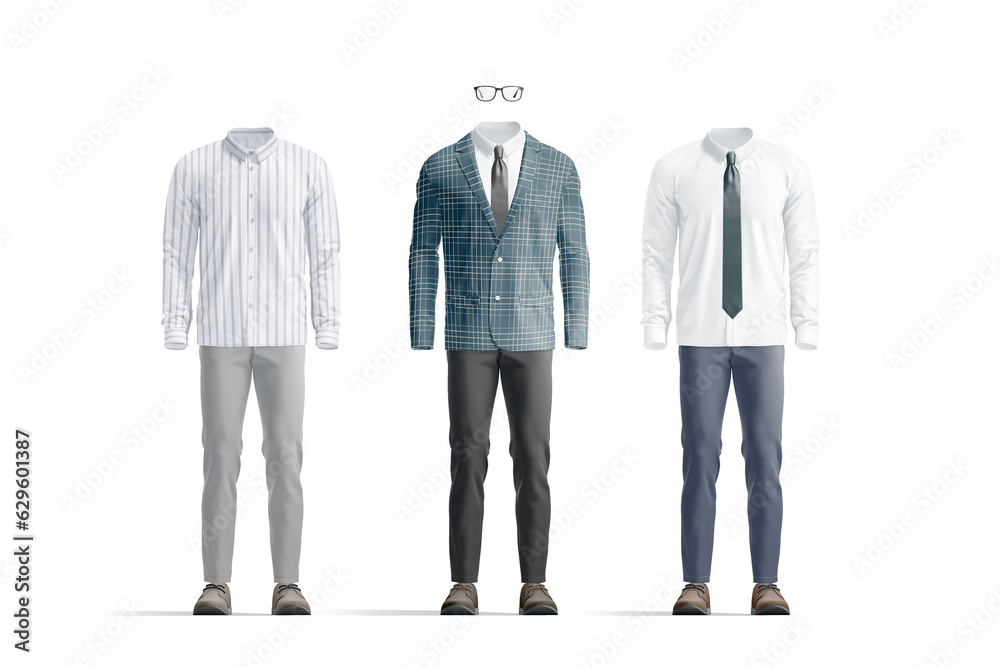 Blank colored business costume mockup set, front view Blank colored business costume mockup set, front view