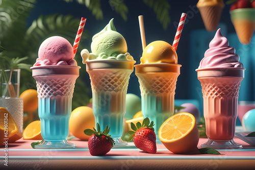 Ice cream and Summer drinks. Generative AI