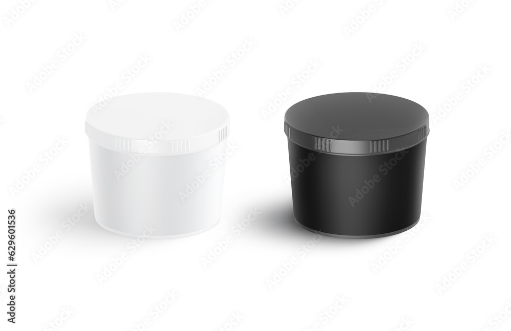 Blank black and white gainer can mockup, side view Blank black and white gainer can mockup, side view
