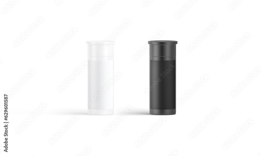 Blank black and white narrow pill tube mockup, front view Blank black and white narrow pill tube mockup, front view