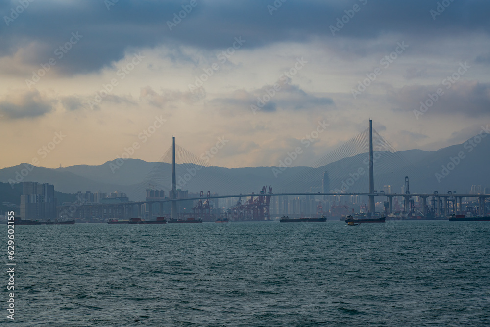 Tsing Ma Bridge and cityscape by the sea in Hong Kong Tsing Ma Bridge and cityscape by the sea in Hong Kong