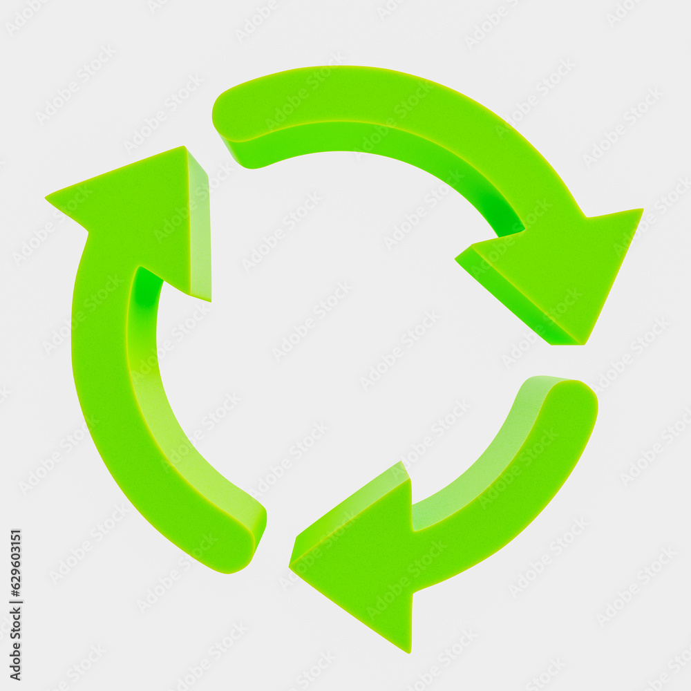 3D rendering on recycling symbol against gray background 3D rendering on recycling symbol against gray background