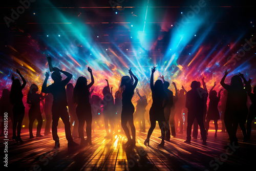Tableau sur toile Silhouette of people dancing on a dance floor