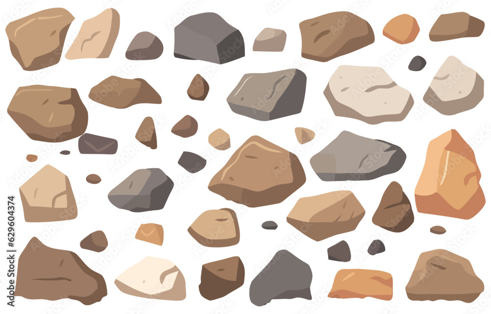 Image of different stones. Set of isolated stones for your design. Image of different stones. Set of isolated stones for your design.