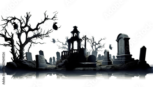 Creepy graveyard with tombstones and eerie lighting, a haunted setting,Halloween graveyard, haunted cemetery, spooky tombstones, eerie ambiance, Halloween concept photo