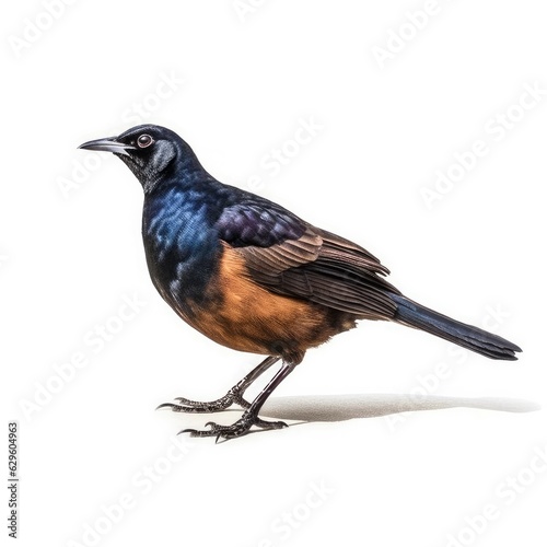 Common grackle bird isolated on white. Generative AI
