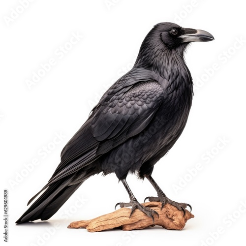 Common raven bird isolated on white. Generative AI