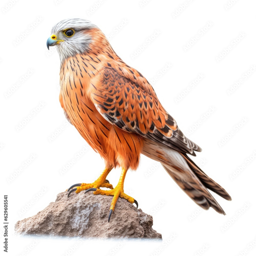Eurasian kestrel bird isolated on white. Generative AI Eurasian kestrel bird isolated on white. Generative AI