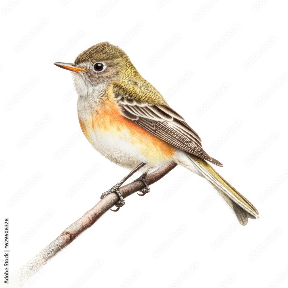 Hammonds flycatcher bird isolated on white. Generative AI