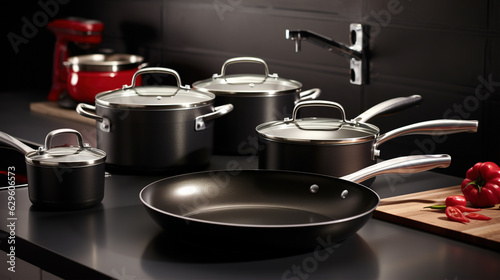 non-stick cookware set, showcasing its sleek design and superior cooking performance. photo