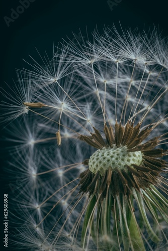 Closeup of a white fluffy dandelion