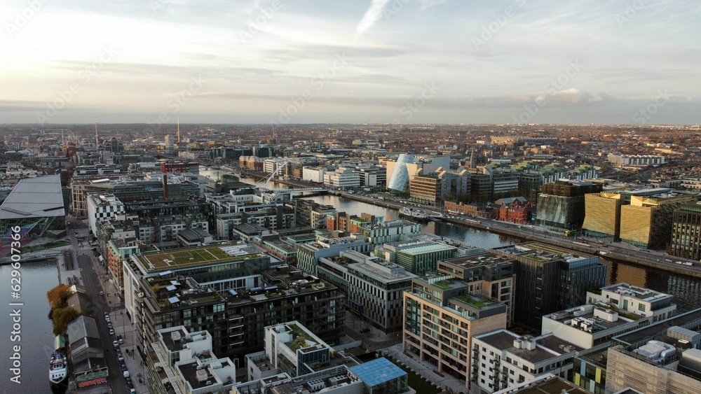 Fototapeta premium Aerial view of Dublin City with urban buildings and houses near Grand Canal