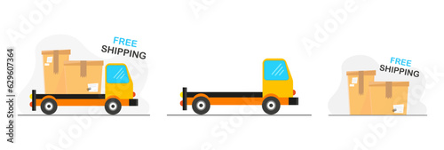 Delivery set. Packages. car. Vector graphics