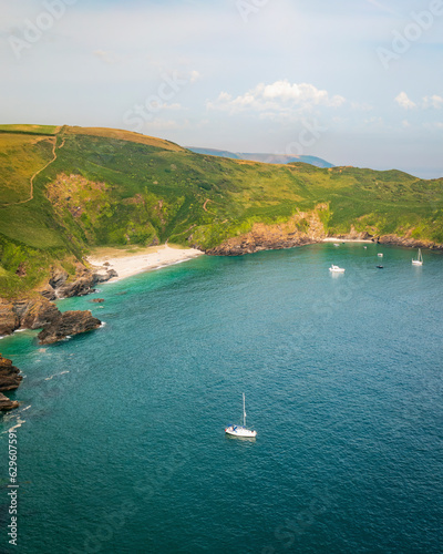 Aerial view of Lantic Bay , Fowey, Cornwall, United Kingdom photo