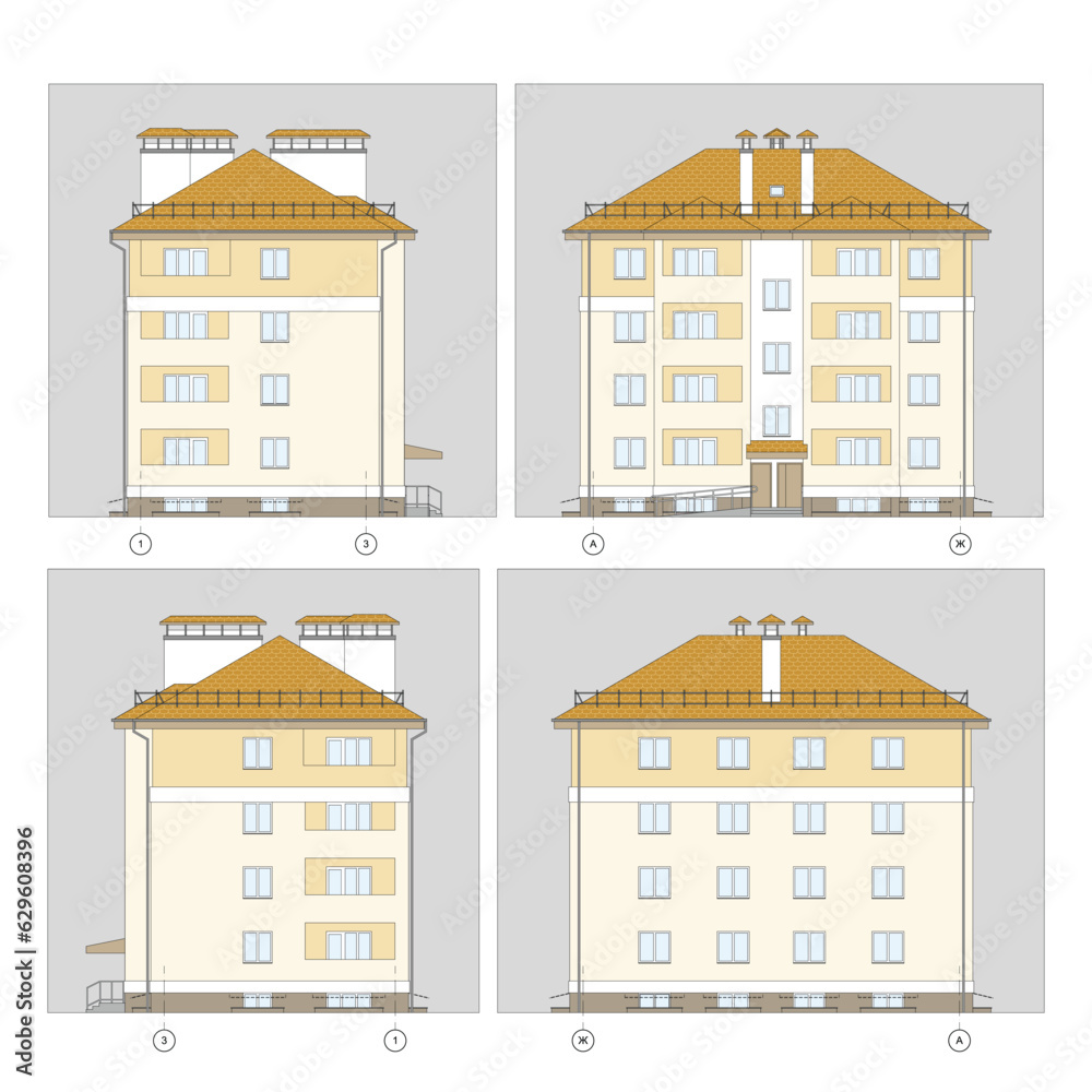 Vector architectural project of a multistory building