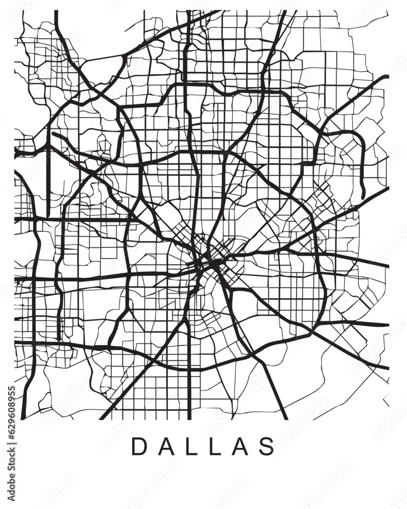 Vector design of the street map of Dallas against a white background