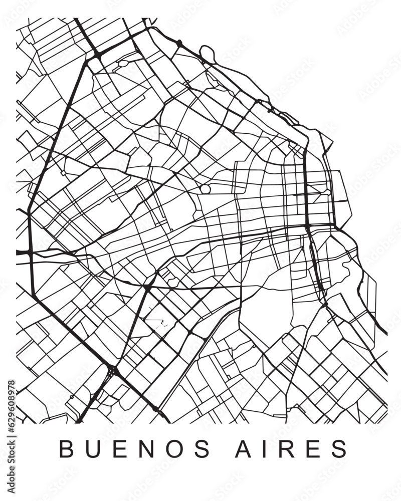 Outlined vector illustration of the map of Buenos Aires on the white background