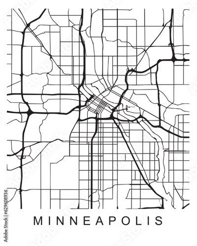 Fotografie Vector design of the street map of Minneapolis against a white background